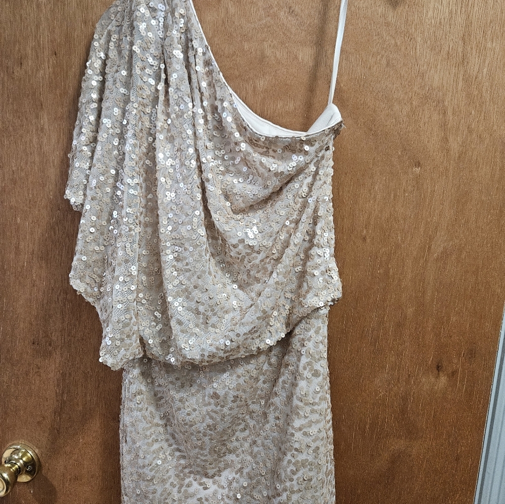 Jessica Simpson Champagne Sequin One-Shoulder Dress